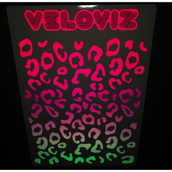 Veloviz REFLECTIVE Leopard Print A4 Die-Cut Cargo Bike Stickers Decals - Blue Pink Fade