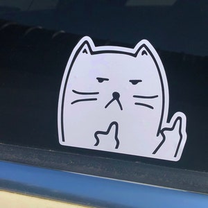 Cat Middle Finger (Design 1) Funny Printed Vinyl Sticker Decal for Car Window, Car Bumper, Water Bottle, Laptop,  Macbook, Journal