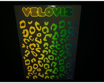 Veloviz REFLECTIVE Leopard Print A4 Die-Cut Cargo Bike Stickers Decals - Green Yellow Fade