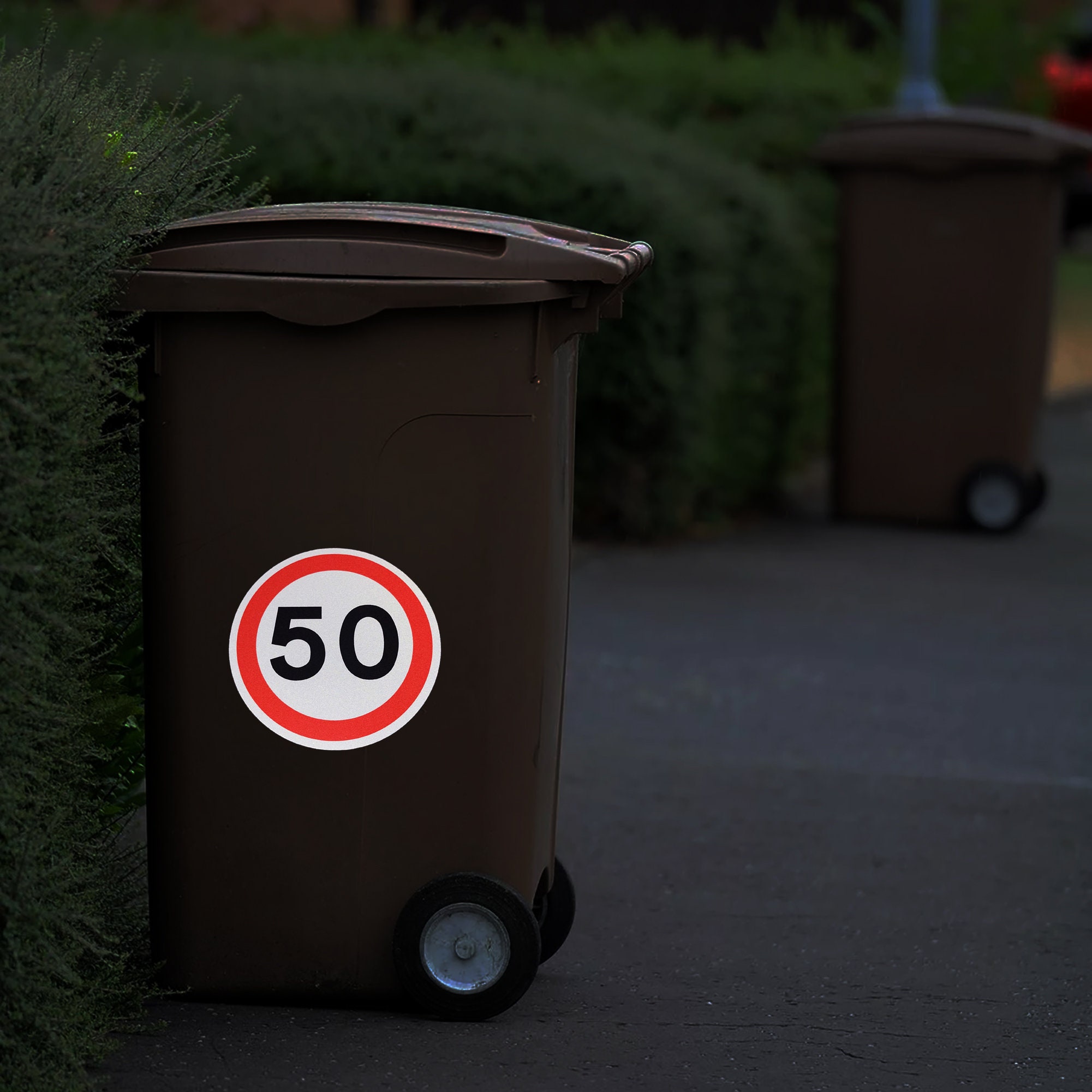 Lfm Sticker REFLECTIVE 50MPH Wheelie Bin Road Safety Sign Self Adhesive Sticker ...