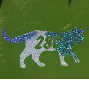 Walking Cat Wheelie Bin House Number Sticker Sparkle *effect*
