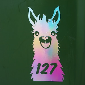 Llama Wheelie Bin House Number Sticker Rainbow *effect*