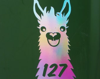 Llama Wheelie Bin House Number Sticker Rainbow *effect*