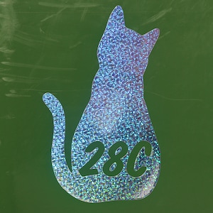Sitting Cat Wheelie Bin House Number Sticker Sparkle *effect*