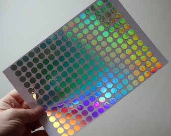 Iridescent A5 Sheet - Silver Rainbow Effect - Polka Dots - Peel and Stick Sticker Decal for Wall Art, Planner, Diary, Phone, Car, Celestial