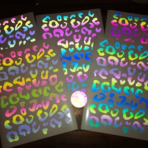 Rainbow Reflective Leopard Print Self Adhesive Vinyl Stickers 5 Colours A4 / A5