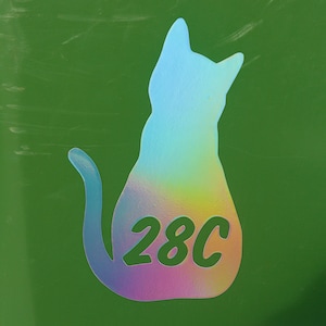 Sitting Cat Wheelie Bin House Number Sticker Rainbow *effect*