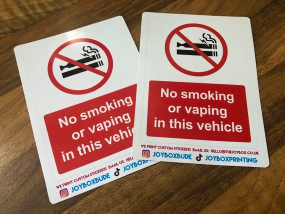 2 x Interdiction de fumer ou de vapoter dans ce véhicule autocollants  auto-adhésifs imprimés pour taxi, camion, bus, fourgon, voiture de société 