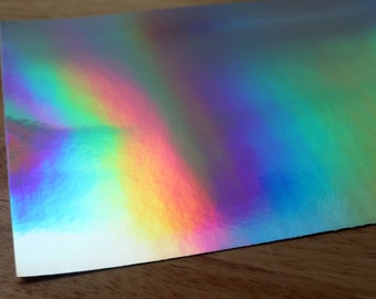 Hoja de pegatinas holográfica iridiscente A4 - Efecto arco iris plateado - Hoja de calcomanías de pegatinas de vinilo autoadhesivas