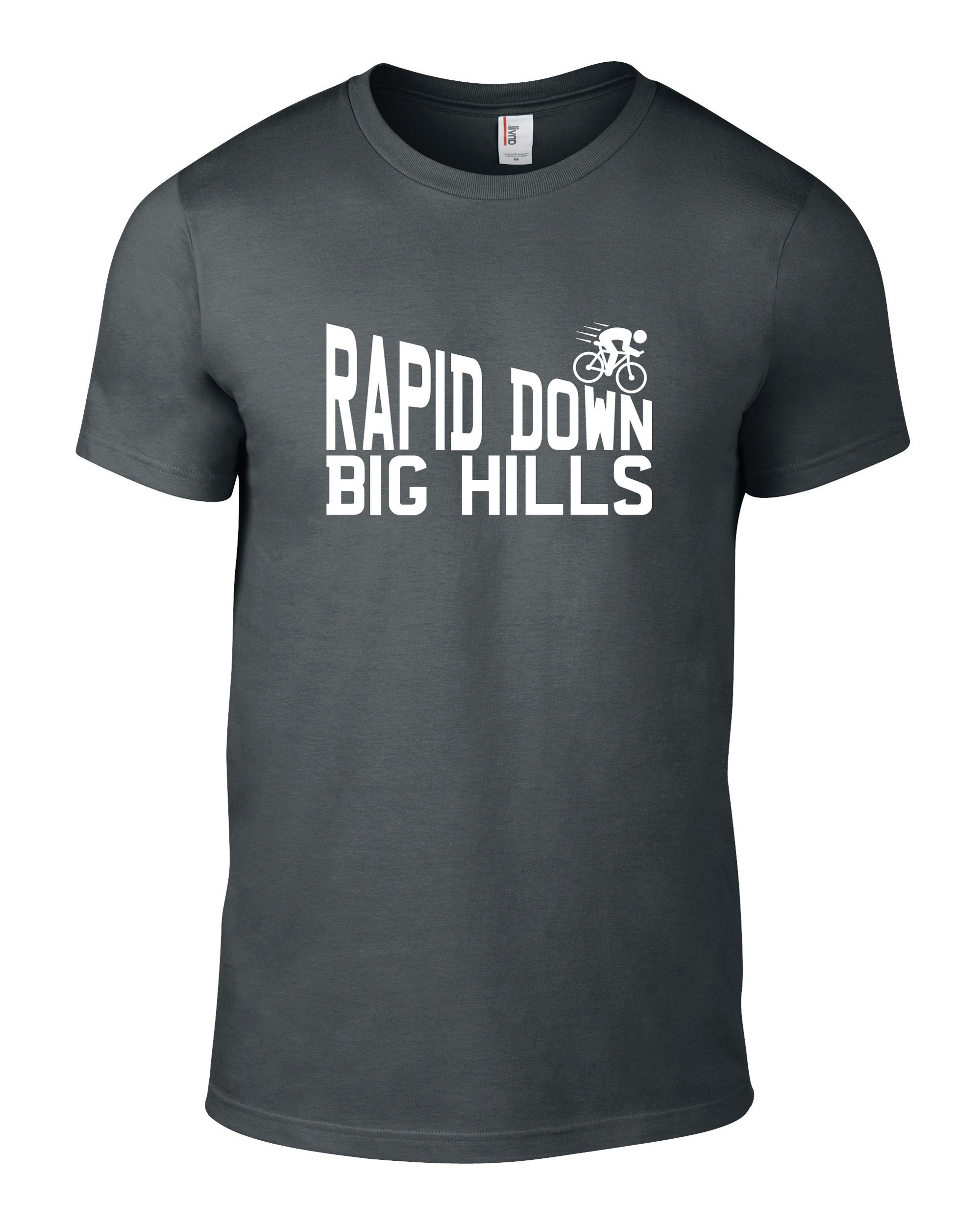 Image of Rapid Down Big Hills Funny Mens Regular Fit Cotton Cycling T Shirt | Blob On A Bike