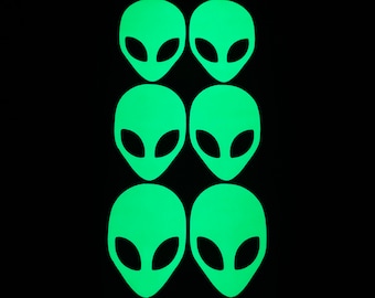 Glow In The Dark ALIEN HEAD Stickers SMALL - Peel and Stick Decal for Wall Art, Planner, Diary, Phone, Car, Teacher, journal