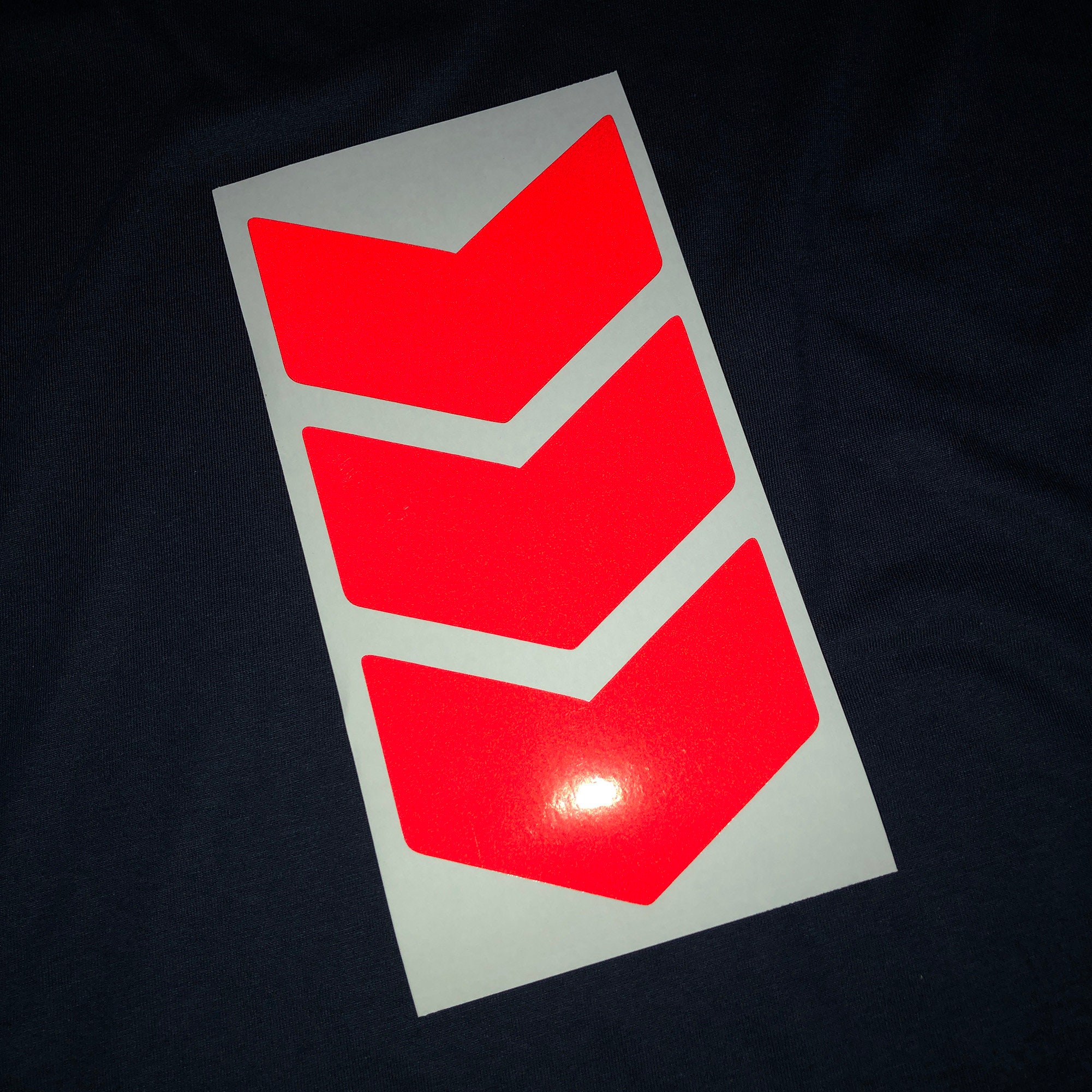 Reflective Stickers 4 Inch RED Chevrons (x3) Die-cut Vinyl Decals