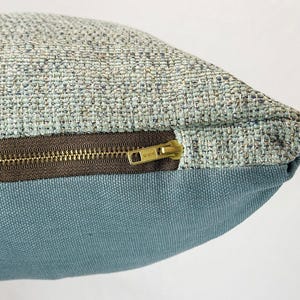 Blue Tweed Throw Pillow Cover: Handmade Decorative Pillow with Brass Zipper