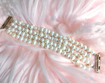 Freshwater Pearl Apple Watch Band, Handmade Beaded Luxury Strap