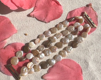 Freshwater Pearl Apple Watch Band, Handmade Beaded Bracelet Strap, Luxury Feminine iWatch Band