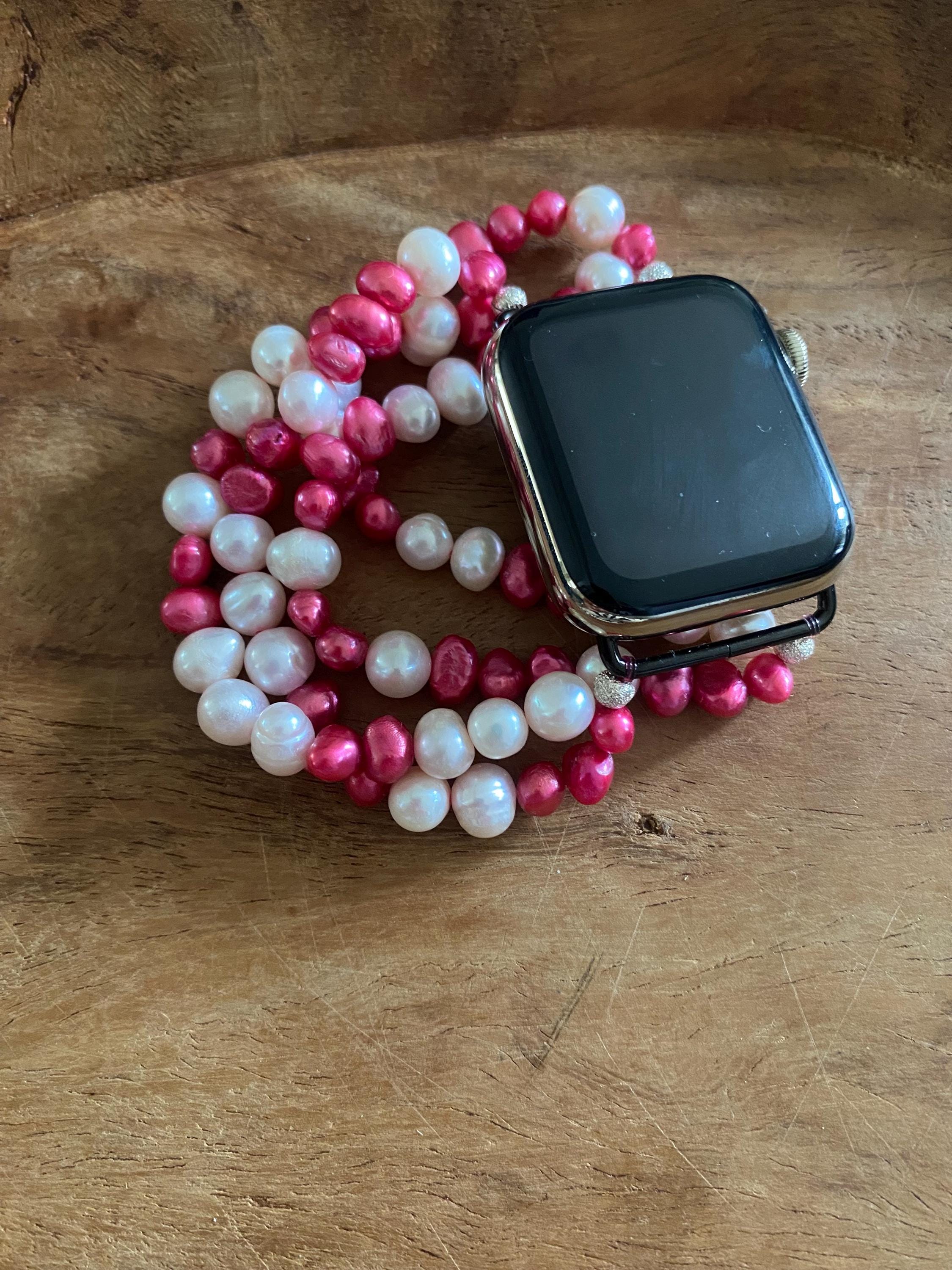 Apple watch Iwatch Natural Freshwater Pearl Band Amazon.com: GEMEK Compatible With Apple Watch Band 42/44/45  main image 3