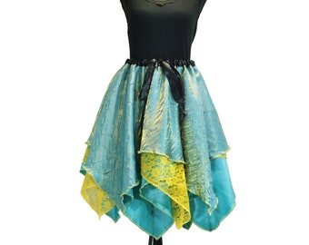 55 Waistband Handcrafted Readymade Pixie Skirt Multi-Layer Scarf Point Hem Mermaid Style Size L