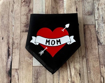 Mom Heart and Arrow Tattoo Dog Bandana - Valentine Dog Bandana - Gift for Dog Lover - Mothers Day Dog Mom - Tattoo Dog Bandana