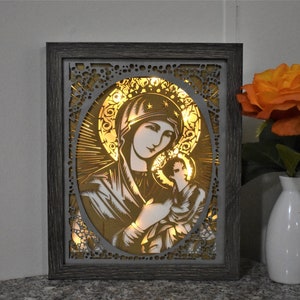 Catholic Gift, The Blessed Virgin Mary Light Box, Greek Orthodox Mary and Child, Christian Christmas Gift, Gift for Mom, Gift for Priest