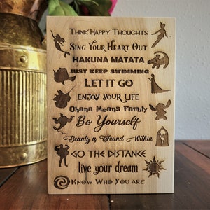 Disney Sign Engraved on Wisconsin Hardwood with Multiple Disney Quotes