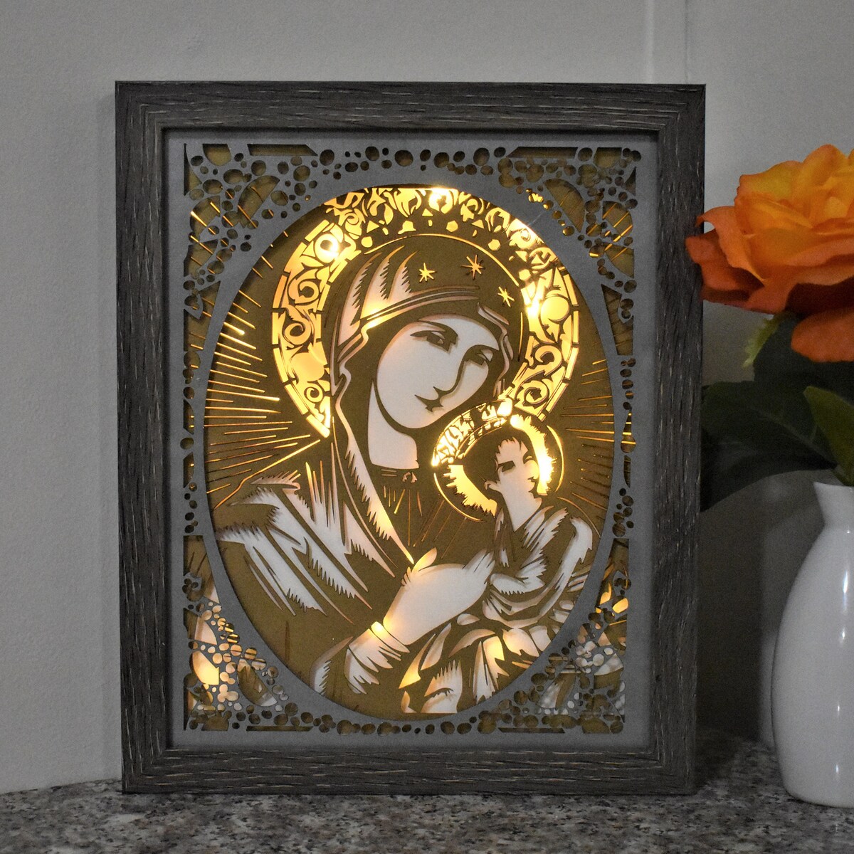 Catholic Gift, the Blessed Virgin Mary Light Box, Greek Orthodox Mary and Child, Christian Christmas Gift, Gift for Mom, Gift for Priest - Etsy