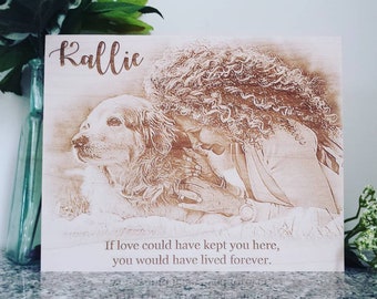 Custom Photo Engraved Maple Plaque: Pet Memorial Sign