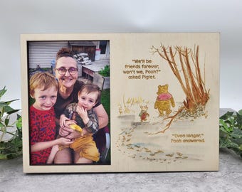 Winnie the Pooh Picture Frame, Engraved and Hand Painted, Friends Forever Winnie the Pooh Quote, Vintage Pooh