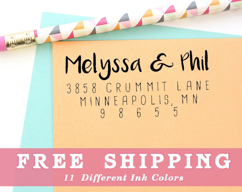 Free Shipping Return Address Stamp Custom Self Inking Stamp or Wood Stamp Hand Drawn Script Custom Address Stamp Wedding Gift