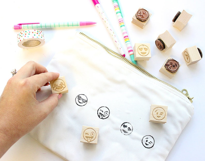 Emoji Engraved Wood Rubber Stamp Set Emoji Stamps Emoji Etsy