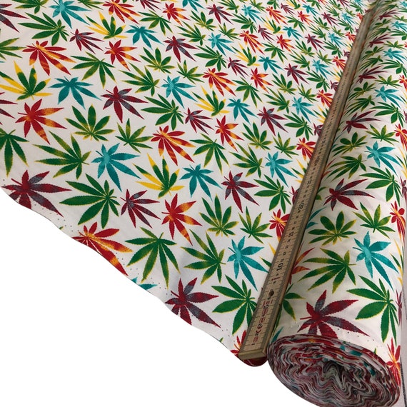 100% Superior Cotton Poplin Fabric Hemp Plant Cannabis Weed