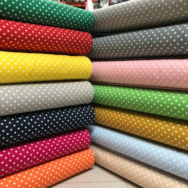 100% Superior Cotton Fabric 3-4mm Polka Dot * EXTRA WIDE 140cm wide 13 colours