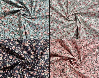 100% Pure Cotton Small Roses in 4 Colourways Sold Per Metre 140cm Wide