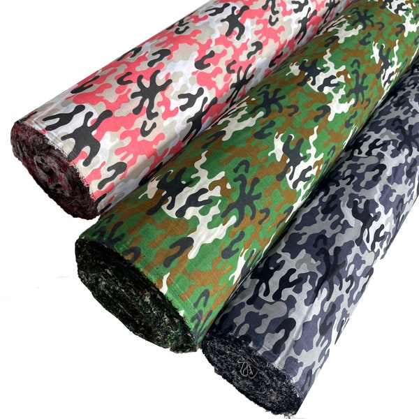 Matériau en tissu polycoton Camouflage Army Design Material Bright ou Natural Vendu au mètre 114 cm de large