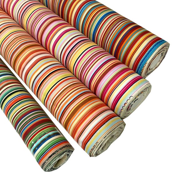 Multi Coloured Stripes 100% Superior Cotton Poplin Fabric 45" wide By the Metre