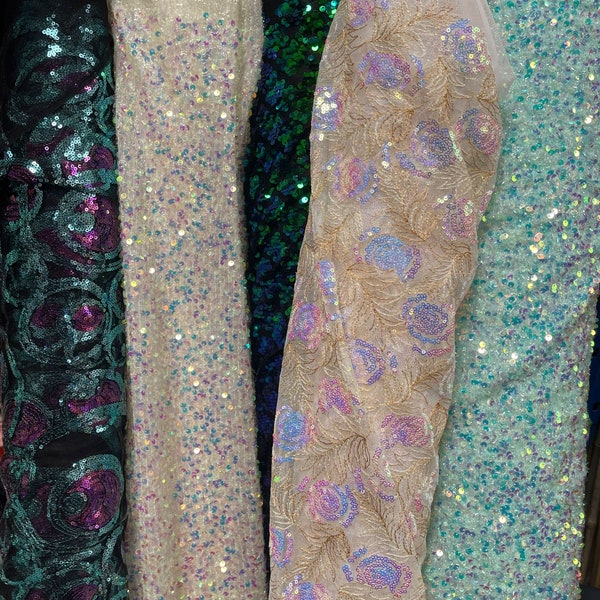 Floral Stretch & Non Stretch Sequin Laces Mermaid Theme 120cm wide Sold Per Metre