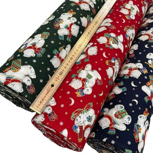 100% Cotton Christmas Fabric Polar Christmas Teddy Bears 140cm wide Sold by the metre
