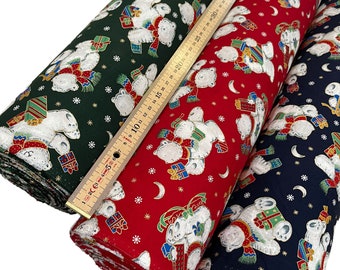 100% Cotton Christmas Fabric Polar Christmas Teddy Bears 140cm wide Sold by the metre