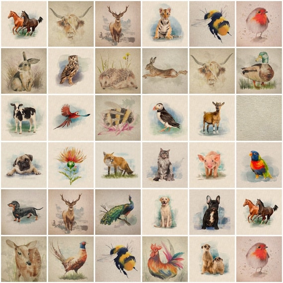 Luxury Cotton Rich Digital Printed Linen Fabric PANELS Wild Life Pets