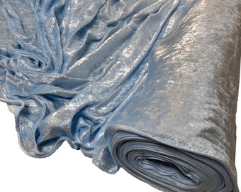 Crushed Velvet Fabric Material Stretch Velour.  150cm wide sold by the metre (Baby Blue)