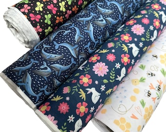 Superior Polycotton Digital Print Butterflies Bees Rabbits Whales 114cm Wide