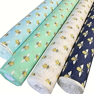 100% Cotton Superior Poplin Fabric in a Bee Pattern 4 Color Ways 45&quot; Wide