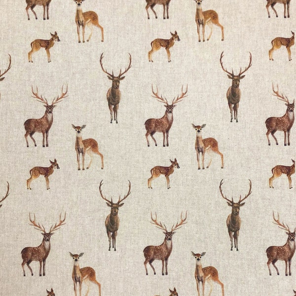 Luxury Cotton Rich Digital Printed Linen Fabric - Sold By The Metre -   ( DEERS & FAWNS  )