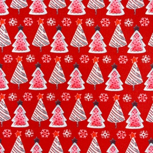 100% Cotton Christmas Fabric Material Digital Print Sold By the Metre 140cm wide. Christmas Trees Red - CC350