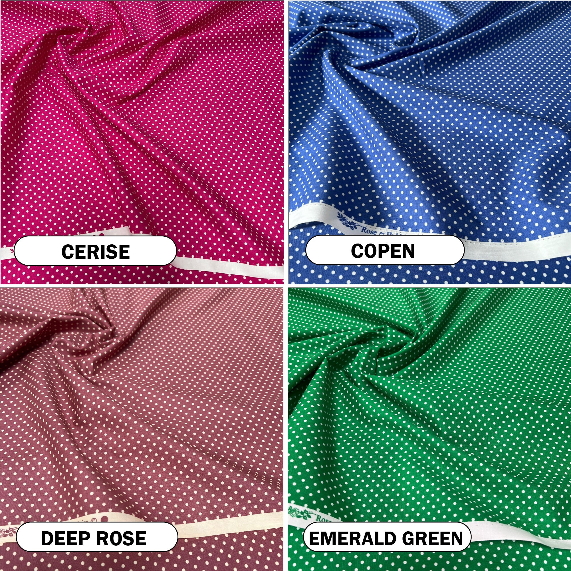 Pois bianchi (macchie) da 3 mm su tessuto di cotone, 100% cotone artigianale, Rose & Hubble - Italia