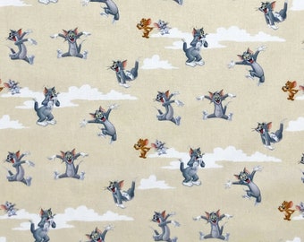 Disney Fabric 100% Cotton Characters Princess Winnie Toy Story Heros 140cm Wide ( TOM & JERRY )