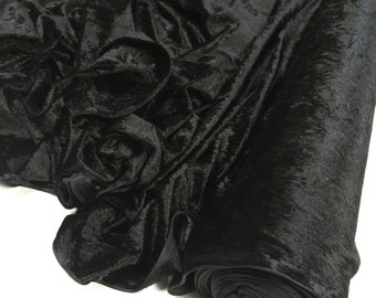Crushed Velvet Fabric Material Stretch Velour. 150cm wide sold by the metre (Black)
