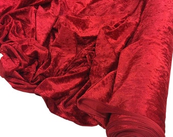 Crushed Velvet Fabric Material Stretch Velour. 150cm wide sold by the metre (Red)