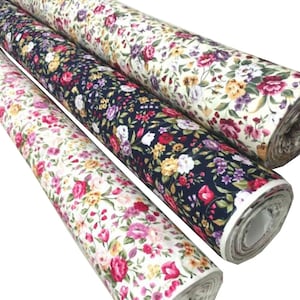 100% Cotton Superior Poplin Fabric . Mixed Wild Spring Flowers . Rose & Hubble .