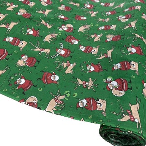 Christmas Polycotton Fabric - Fifty Patterns - Sold Per Metre 112cm wide ( ROBIN HORN GRN X - 11 )