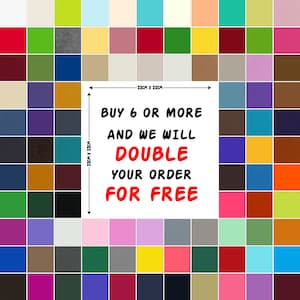 May include: A white sign with red text that says "BUY 6 OR MORE AND WE WILL DOUBLE YOUR ORDER FOR FREE". The sign is surrounded by a grid of 100 colourful squares.